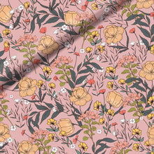 Load image into Gallery viewer, Summer Flowers Peachskin Pink French Terry Fabric by See You At Six, Oeko Tex Class 1 Certified