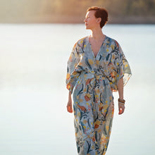 Load image into Gallery viewer, Tropic Flowers Chalk Blue Viscose Rayon Fabric by See You At Six, Oeko Tex Class 1 Certified