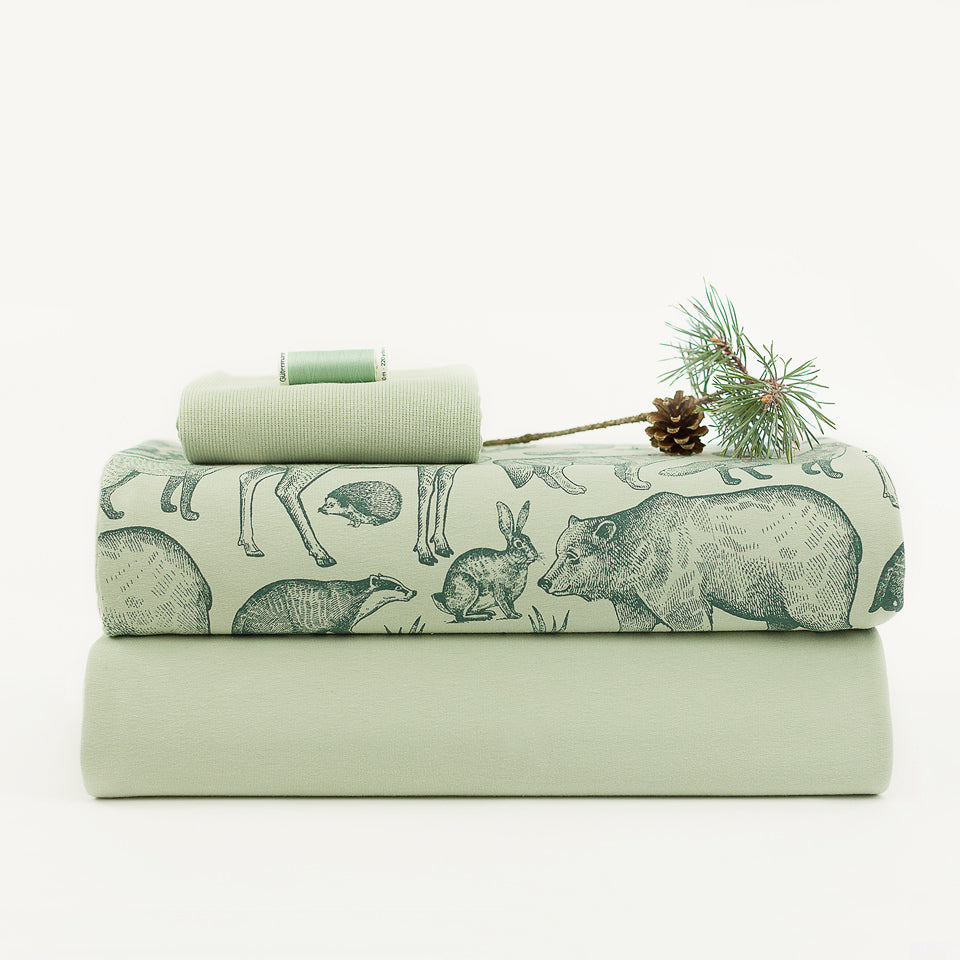 Forest Animals Gray Aqua French Terry