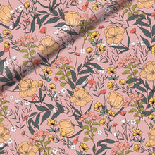 Load image into Gallery viewer, Summer Flowers Peachskin Pink French Terry Fabric by See You At Six, Oeko Tex Class 1 Certified
