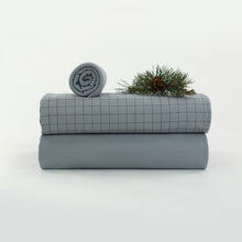 Load image into Gallery viewer, Thin Grid Monument Gray French Terry Fabric by See You At Six, Oeko Tex Class 1 Certified
