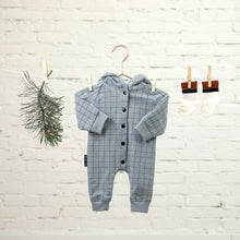 Load image into Gallery viewer, Thin Grid Monument Gray French Terry Fabric by See You At Six, Oeko Tex Class 1 Certified
