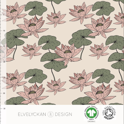 Organic Water Lilies in Creme Jersey KNIT Fabric by Elvelyckan Designs