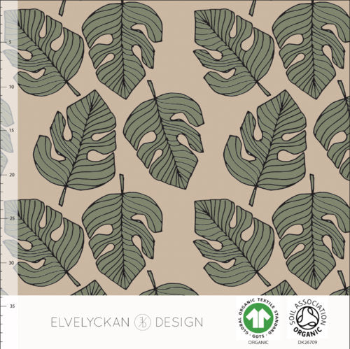 Organic Monstera in Cappuccino Jersey KNIT Fabric by Elvelyckan Designs